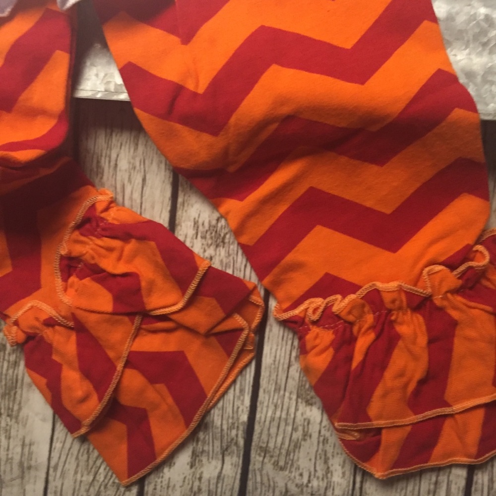 💥Last One💥🦃 Girls Boutique 2pc. Ruffle Chevron Thanksgiving Turkey Outfit - Picture 8 of 11